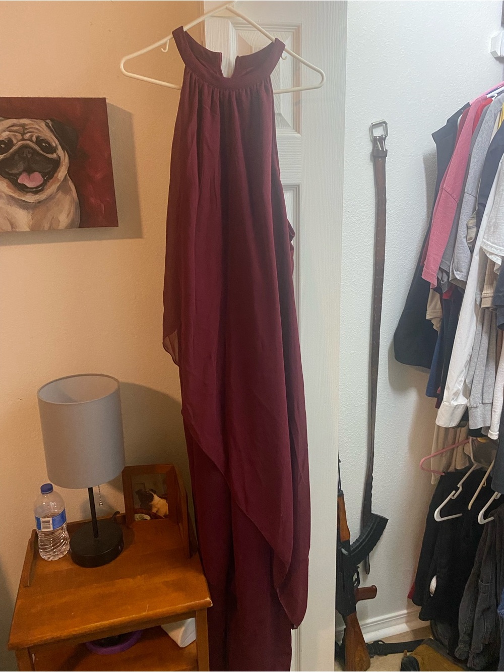 SHEIN Burgundy Halter Draped Maxi Dress
